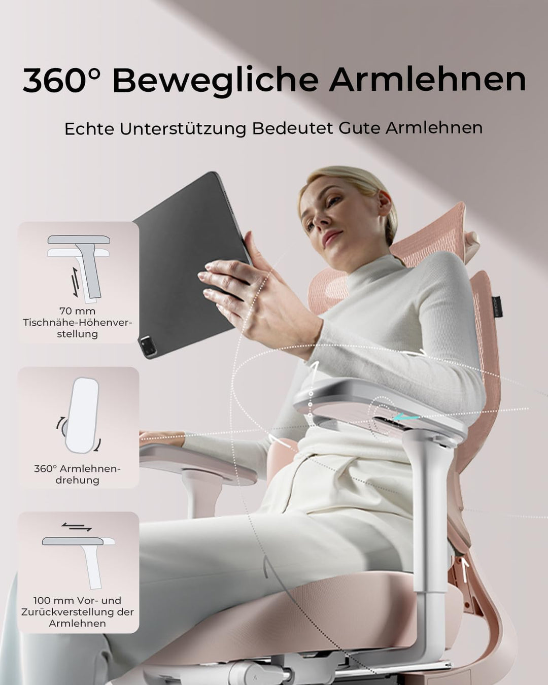 Hbada E3 Air Ergonomischer Bürostuhl - 3-Zonen Lordosenstütze, 4D Kopfstütze, 4D Armlehnen, Schreibt