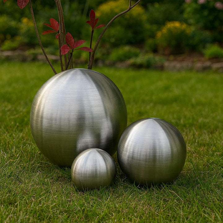 Köhko 3er Edelstahlkugeln-Set-07 Ø 12-18-24 cm Dekokugel aus gebürstet-matten Edelstahl, Ø 12-18-24