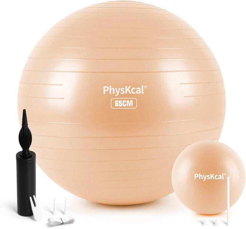 PhysKcal Gymnastikball in 55cm bis 85cm und 23 cm Pilatesball Set inkl. Luft-Pumpe | Berstschutz Gym