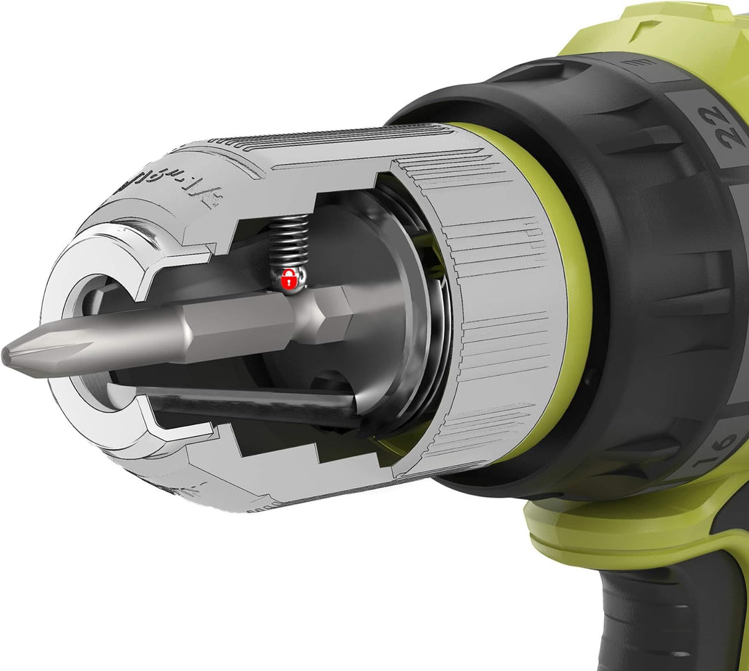 Ryobi Bohrschrauber R18DD7-0 (ohne Akku, LED-Beleuchtung, 18 V, 13 mm Schnellspannbohrfutter, 2 Gäng