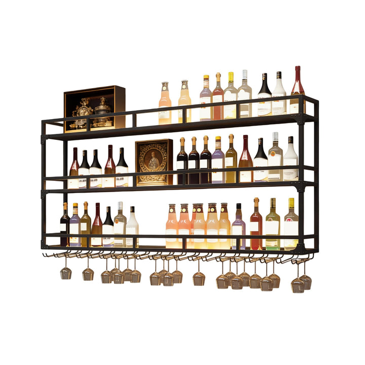 Weinregal Metall Bar Regal Wand Flaschenregal Schmal Weinständer mit Weinglashalter für Bartheke Woh