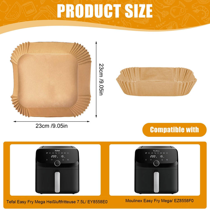 120 Stück Airfryer Backpapier für Tefal Easy Fry Mega Heissluftfritteuse 7.5L, Airfryer Zubehör für