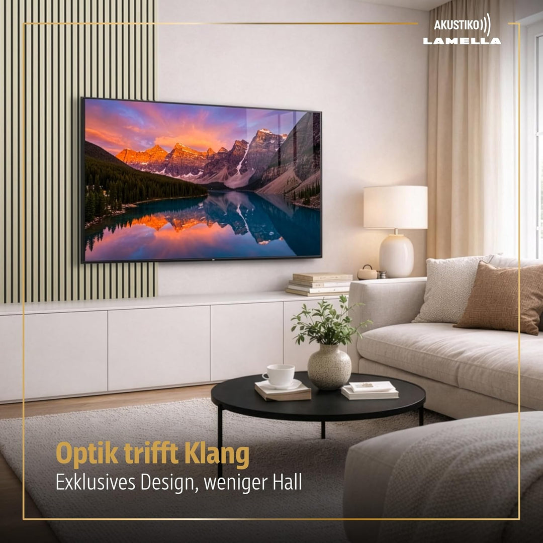Akustiko Lamella Akustikpaneele 4 Stück 280x60cm - flexible Filz MDF Wandpaneele fugenlos - überlapp