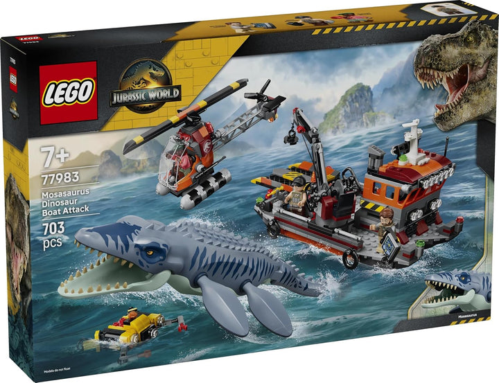 LEGO Jurassic World Mosasaurier-Angriff auf das Boot - Bauspielzeug - Spielset für Rollenspiele mit