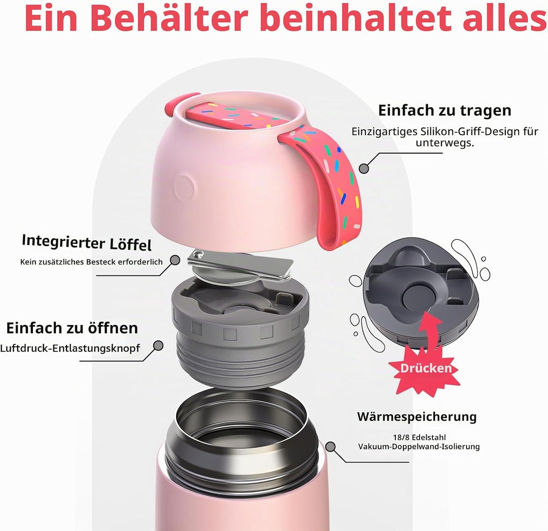 Thermobehälter für Essen 530ml, Edelstahl Thermobecher für Essen Warmhaltebehälter mit Löffel, Ausla