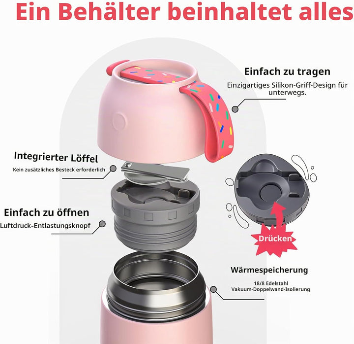 Thermobehälter für Essen 530ml, Edelstahl Thermobecher für Essen Warmhaltebehälter mit Löffel, Ausla