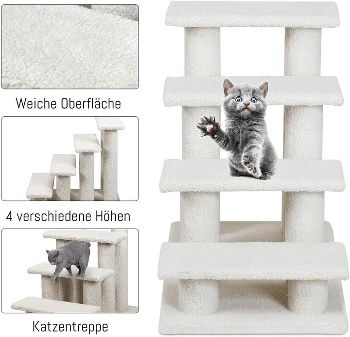 SOARS Katzentreppe, 4-stufige Haustiertreppe, Treppe für Katzen bis 25 kg, Hundetreppe, Kletterbaum