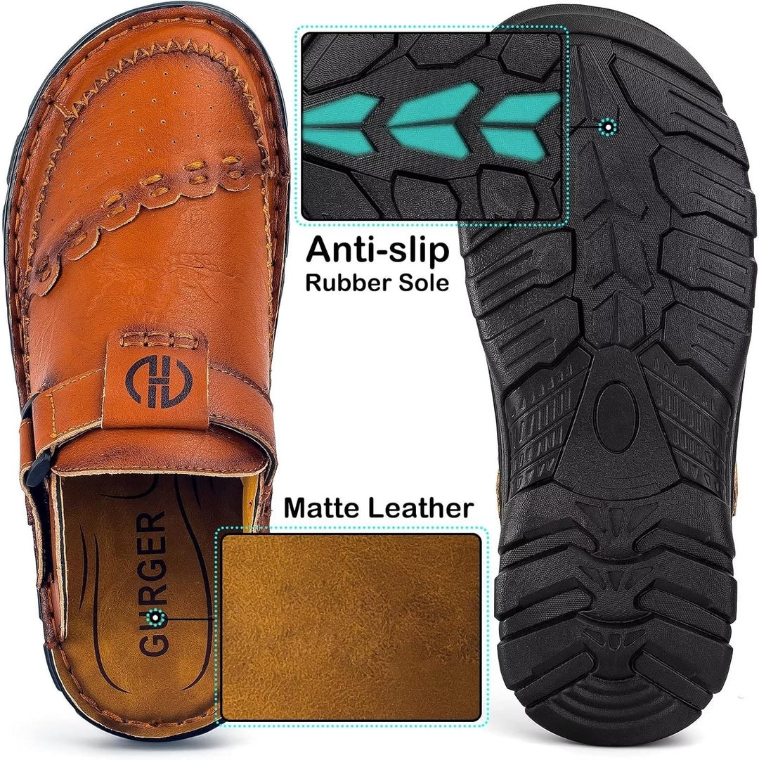 BUGUKI Sandalen Herren Leder Pantoletten Clogs, Weiche Dicke Sohle 40 EU Ta3 Rot Braun, 40 EU Ta3 Ro