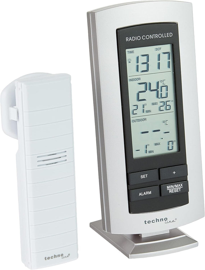 Technoline WS 9140-IT klassische Wetterstation mit Funkuhr,Innen- sowie Aussentemperaturanzeige, sil