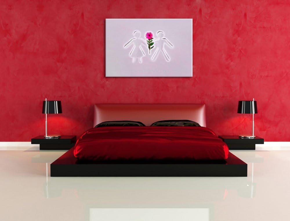 Pixxprint Mann und Frau mit Blume Neon Lights Effekt, Format: 100x70 auf Leinwand, XXL riesige Bilde