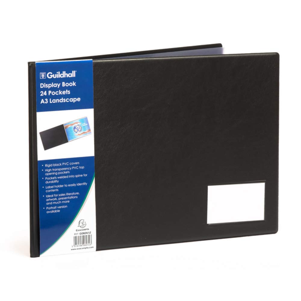 Exacompta Sichtmappe mit Deckel PVC, DIN A3 quer 24 Hüllen Goldline, 1 Stück schwarz 24 Taschen A3 (