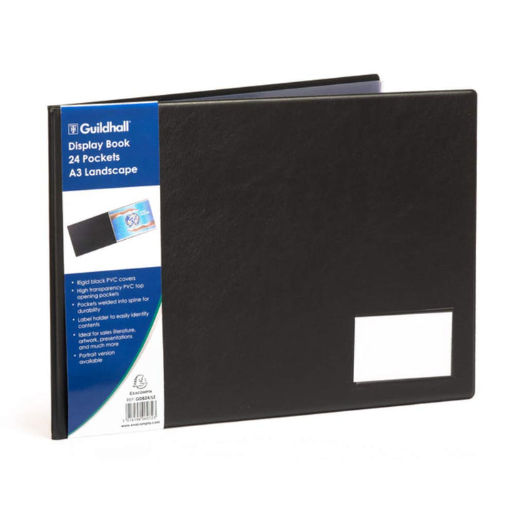 Exacompta Sichtmappe mit Deckel PVC, DIN A3 quer 24 Hüllen Goldline, 1 Stück schwarz 24 Taschen A3 (