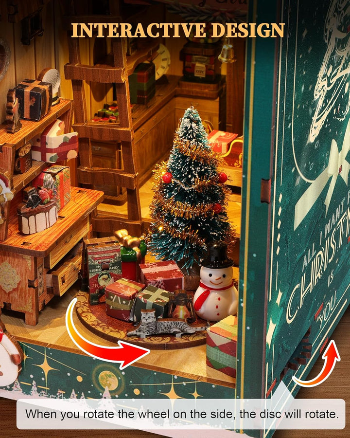 RONSTONE Book Nook Kit mit Staubschutzhülle - DingDang Hütte DIY Miniatur Puppenhaus Booknook mit Le