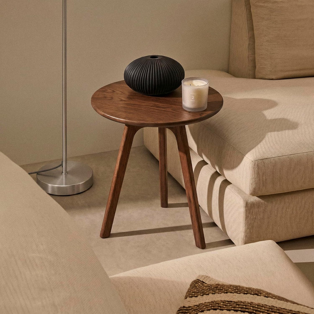 Beistelltisch rund Massiv Walnussholz für Wohnzimmer Premium Sofa Tisch Minimales Skandinavisches De