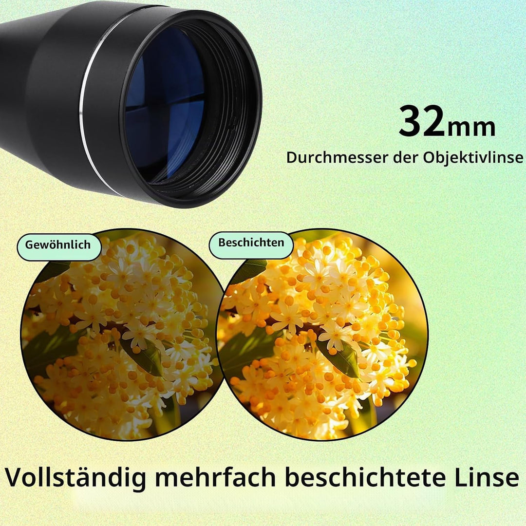 FOCUHUNTER 4x32 SFP Monokular ZF, Duplex Absehen, Voll Multivergütetes Kompaktteleskop, 1/4 MOA Such