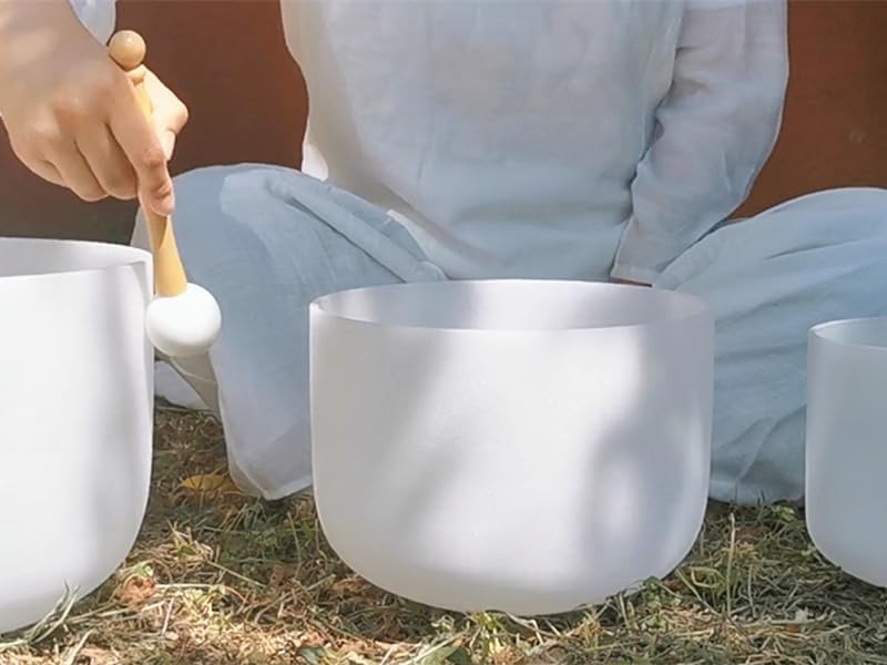 12''C 10''F 8''A, 432Hz Crystal Singing Bowl Set of 3,With Case,Sound Bowls Meditation Set