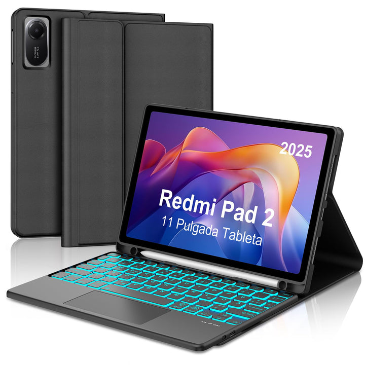 Hülle mit Tastatur für Xiaomi Redmi Pad 2 11 Zoll 2025 mit Trackpad, 7 Farben Beleuchtung, Magnetisc