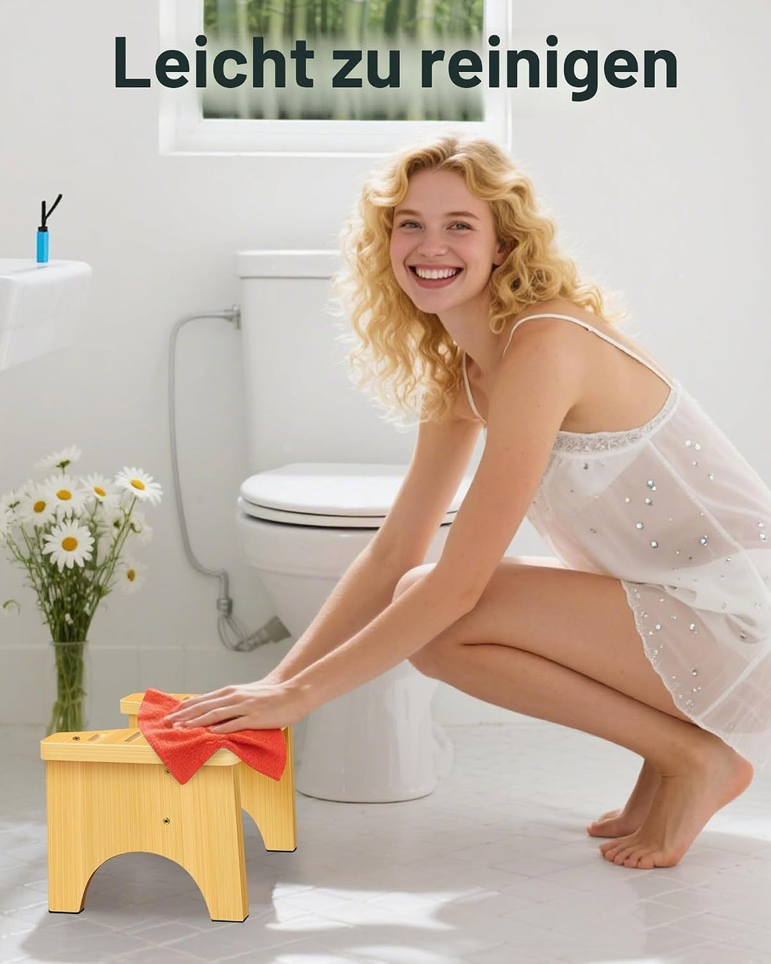 RayLove Physiologischer Toilettenhocker aus Bambus – WC-Trittbrett aus Holz – 35 Grad strapazierfähi