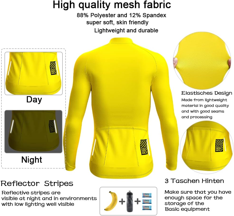 Wulibike Radtrikot Herren Langarm - Rennrad Trikot Herren Reissverschluss mit Taschen, Sommer Atmung