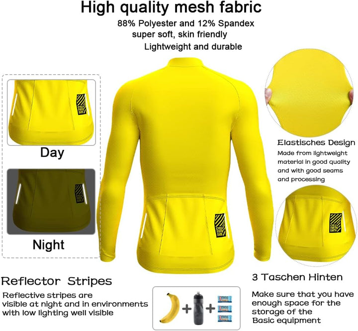 Wulibike Radtrikot Herren Langarm - Rennrad Trikot Herren Reissverschluss mit Taschen, Sommer Atmung