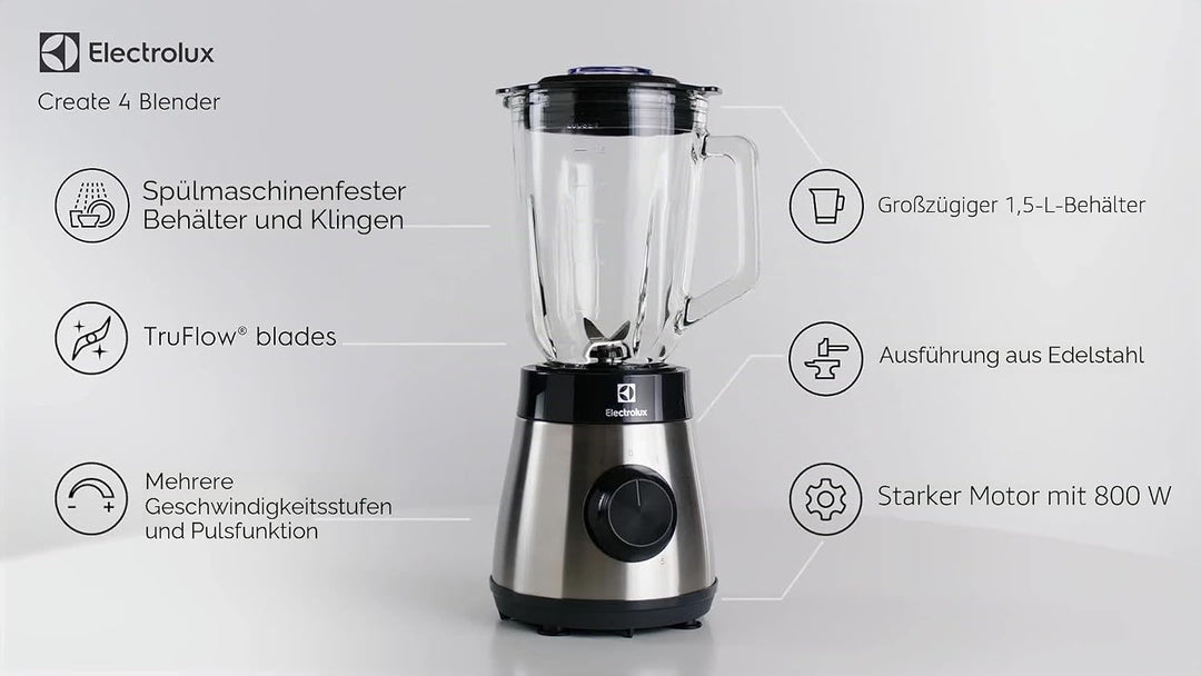 Electrolux 910003632 E4TB1-6ST Standmixer mit TruFlow Klingen, Kunststoff, grau, Metal