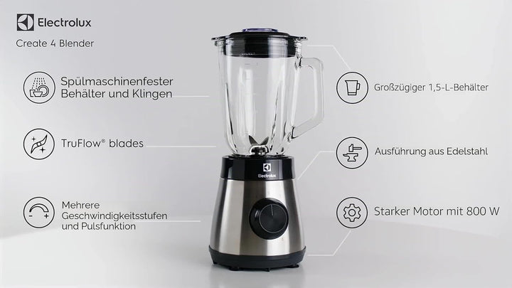Electrolux 910003632 E4TB1-6ST Standmixer mit TruFlow Klingen, Kunststoff, grau, Metal