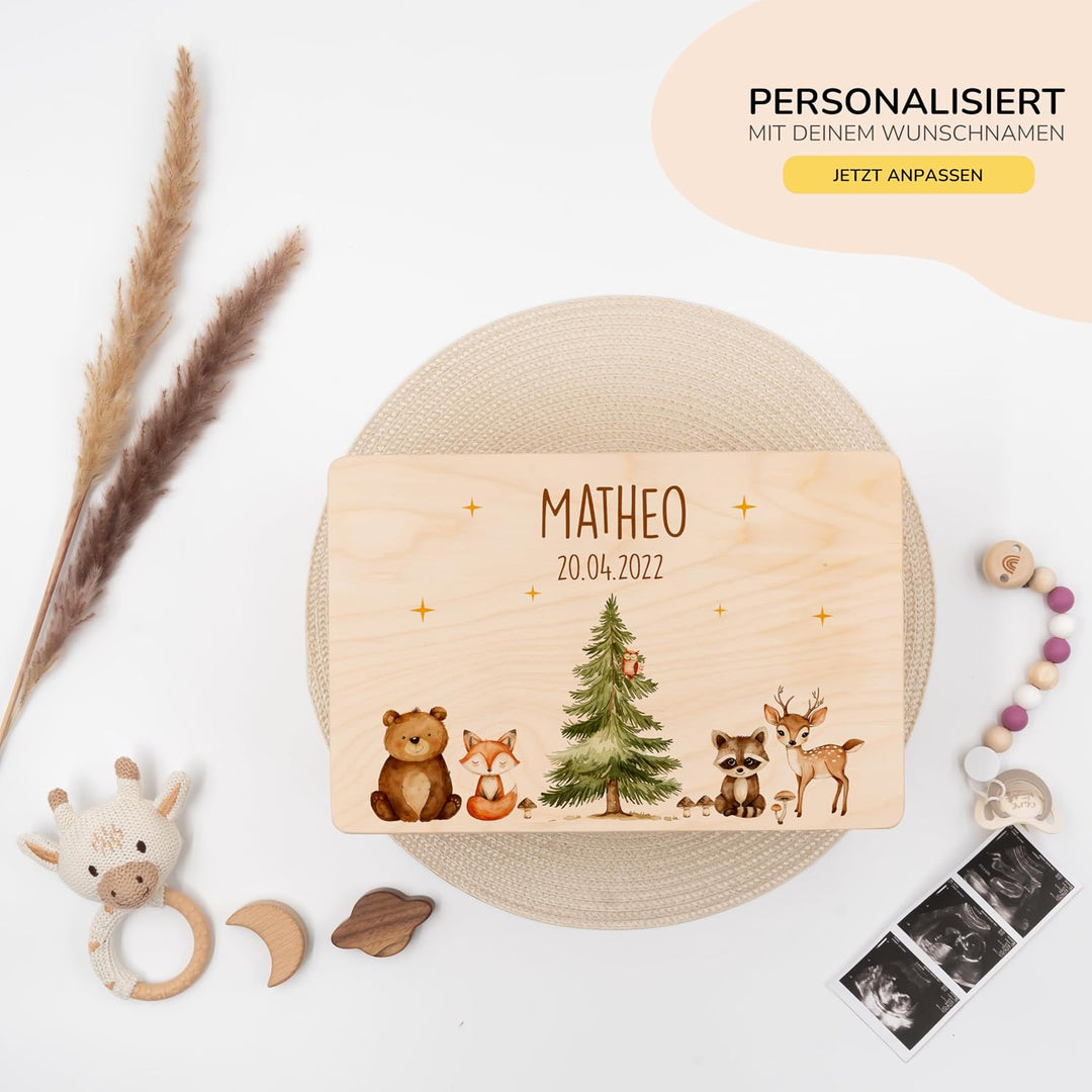 KIDSMOOD - Erinnerungsbox Baby, personalisierte Holzkiste mit Deckel, Ideal zur Aufbewahrung von Eri