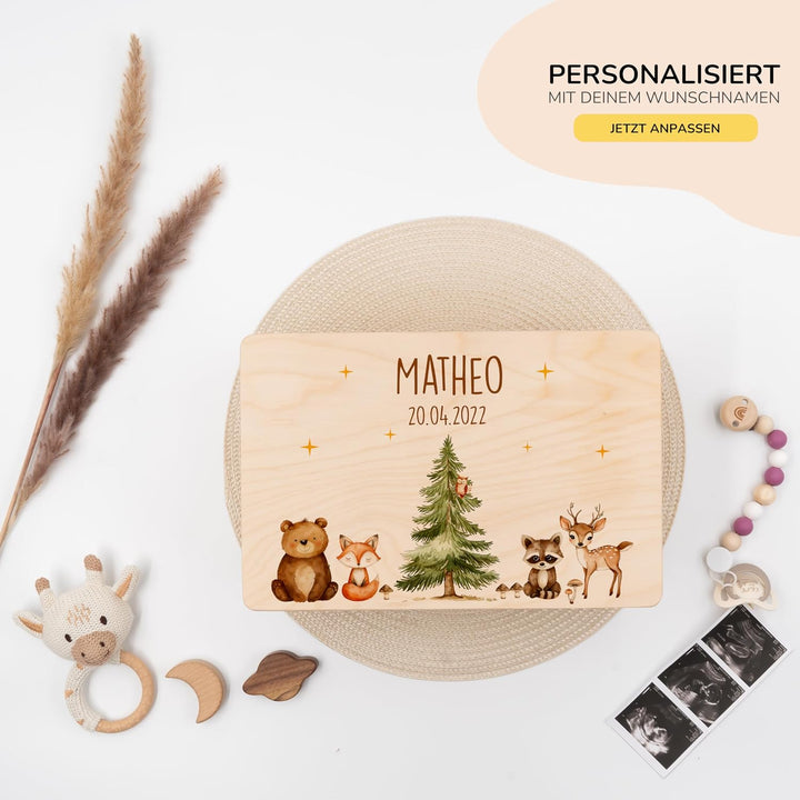 KIDSMOOD - Erinnerungsbox Baby, personalisierte Holzkiste mit Deckel, Ideal zur Aufbewahrung von Eri