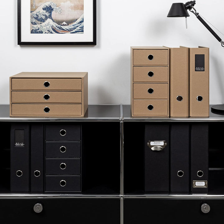 Rössler 1524452623 - S.O.H.O. 3er Schubladenbox für DIN A4, mit Griffloch, Kraft, 343 x 250 x 185 mm