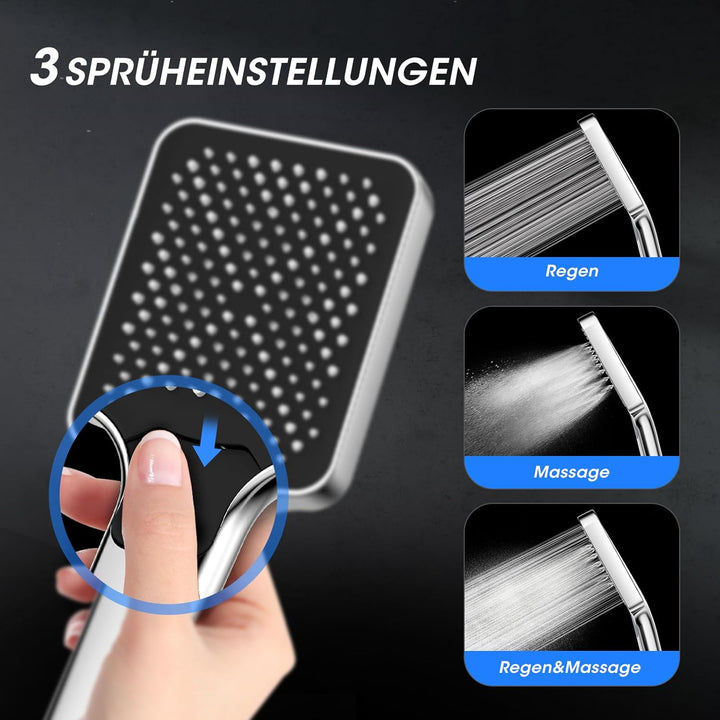 FASDUNT Duschkopf mit Schlauch 2M, Hochdruck Duschkopf Regendusche mit 9.5L/min Durchflussbegrenzer