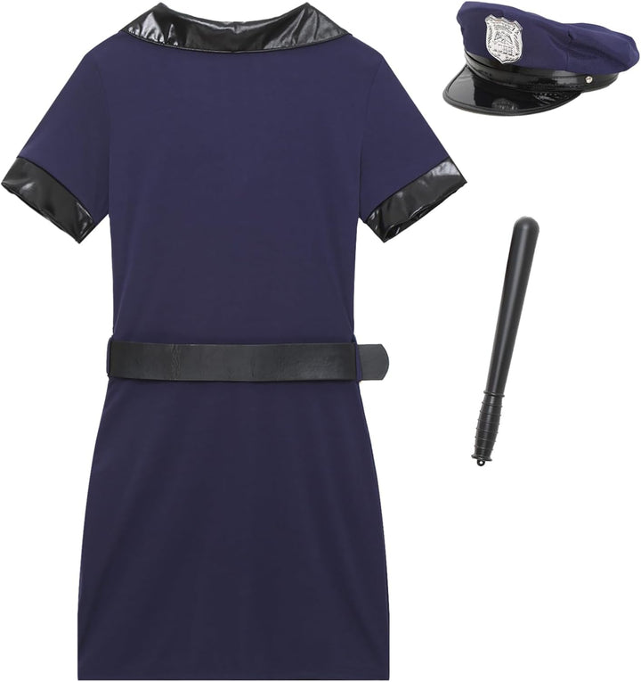Aislor Sexy Polizei Kostüm Damen Polizistin Uniform mit Mütze Handschnelle Cop Costume Komplettes Ou