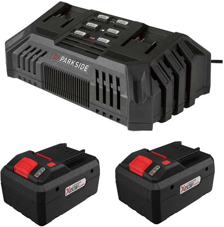 PARKSIDE 30 Minuten Doppel Ladegerät PDSLG 20 mit 2 x Akku 8.0 Ah X20V Team und Performance Series