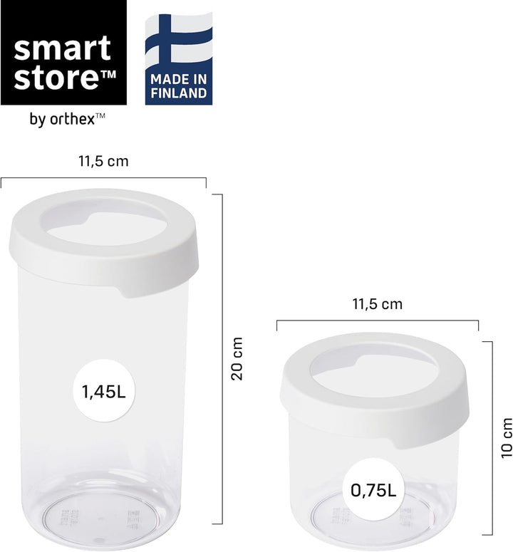 SmartStore Runde Vorratsdosen mit Deckel 0.75L und 1.45L – 6er Set – Kunststoff-Lagerung Box mit Dec