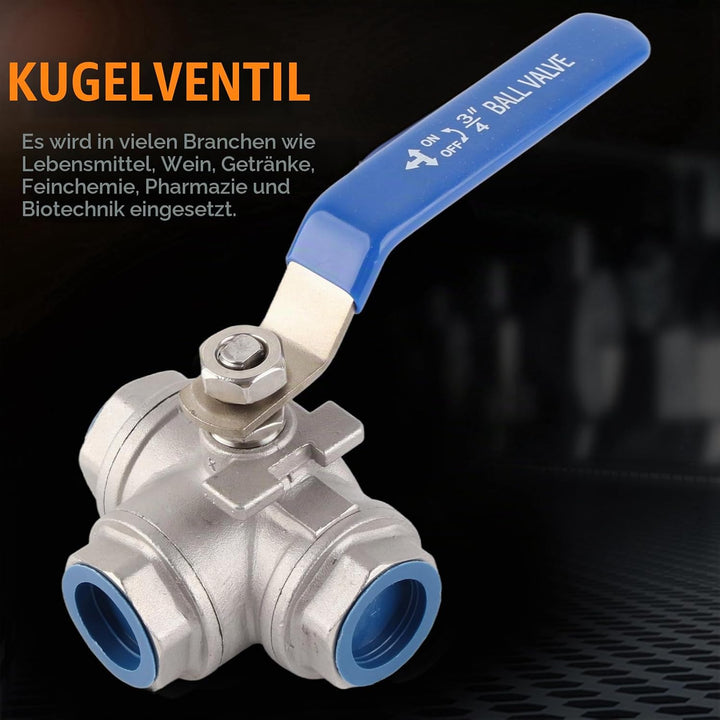 Edelstahl SUS304 Rohr Kugelhahn 3-Wege T-Typ Innengewinde 3/4" DN20