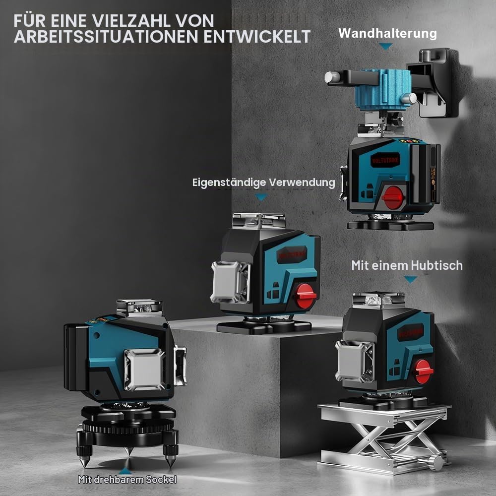 Kreuzlinienlaser Grün, FUGUIB 4D Laser Nivelliergerät mit 16 Linien, 2 Leistungsstarker 5200mAh Lith