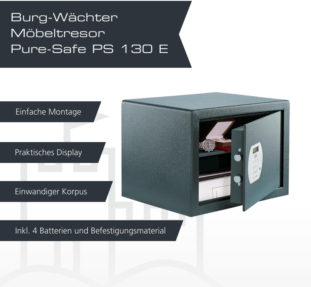 Burg-WÄCHTER Möbeltresor mit elektronischem Zahlenschloss, Inkl. Fachboden Zur Wand- und Bodenbefest