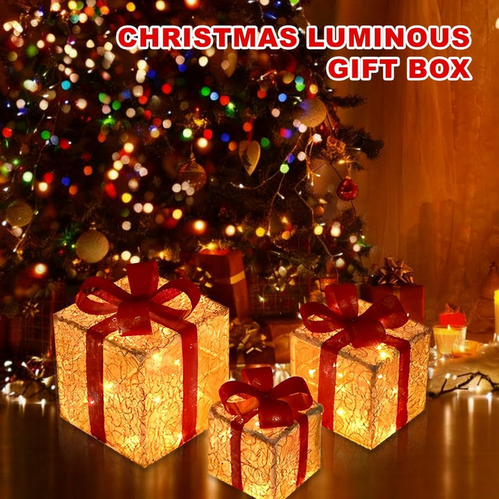Mineup 3PCS LED Geschenkboxen, Weihnachtsdeko Mit Timer, 8 Modi Weihnachts Dekoboxen, Beleuchte Weih