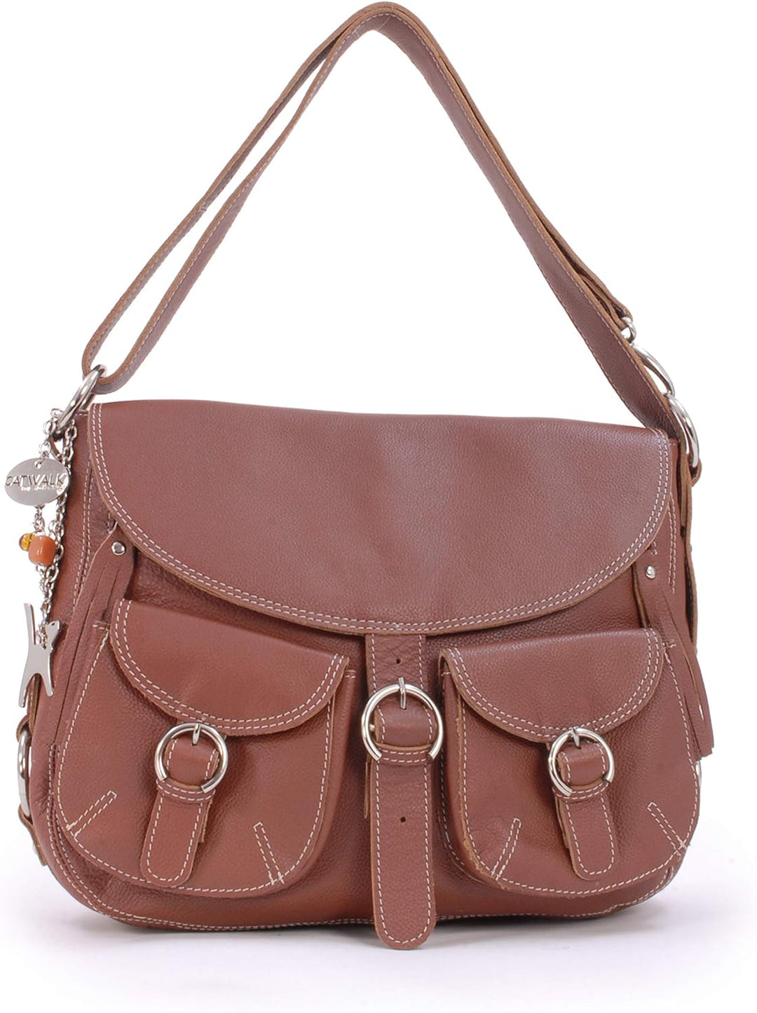 Catwalk Collection Handbags - Leder - Grosse Überschlagtasche/Schultertasche - COURIER L Hellbraun,