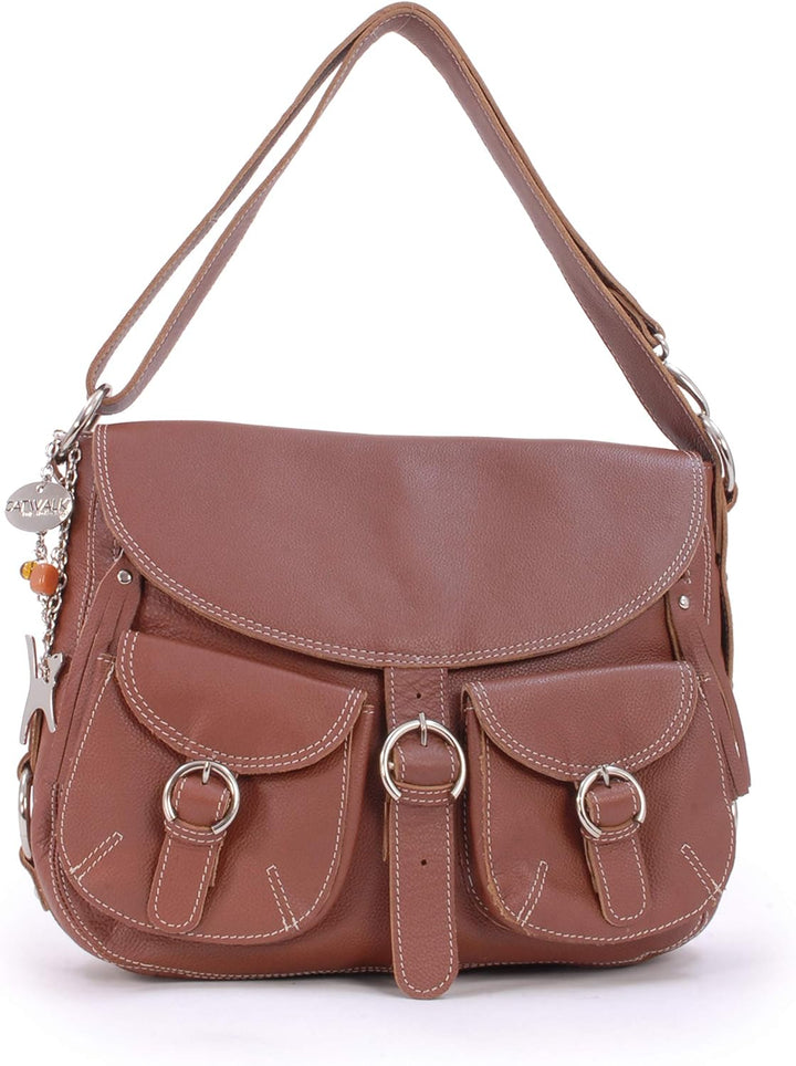 Catwalk Collection Handbags - Leder - Grosse Überschlagtasche/Schultertasche - COURIER L Hellbraun,
