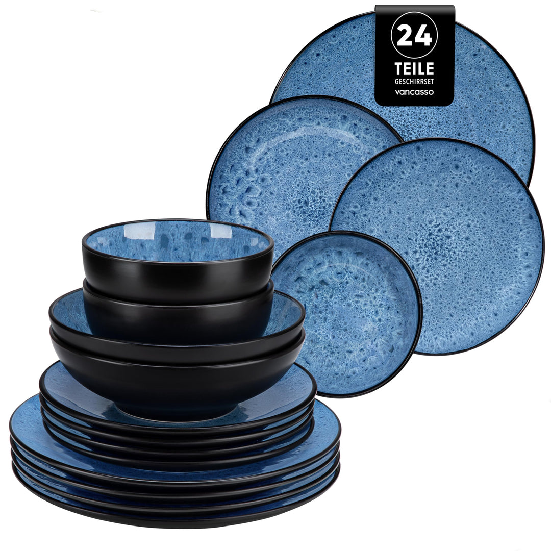 Tafelservice 6 Personen, vancasso BUBBLE Geschirrset 6 Personen aus Steingut, 24-tlg modernes Geschi