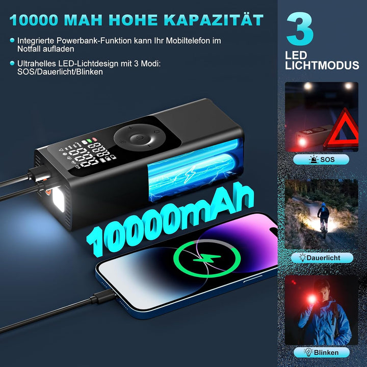 Elektrische Luftpumpe -Akku Luftpumpe Kompressor Akku Pump Electric 150PSI 10000mAh Tragbarer Akku K