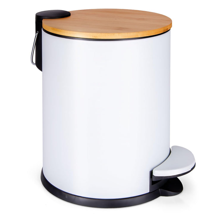 Dimono® Bad-Mülleimer 5L Treteimer mit Bambus-Deckel, Stahl 5 Liter, 5 Liter