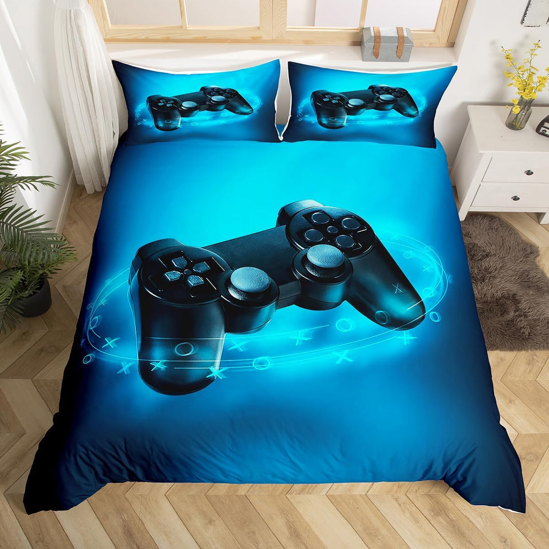 Bettwäsche-Set für Kinder, Jungen, Gamepad Print, Bettbezug Blue Game Theme Bettwäsche, Videospiel,