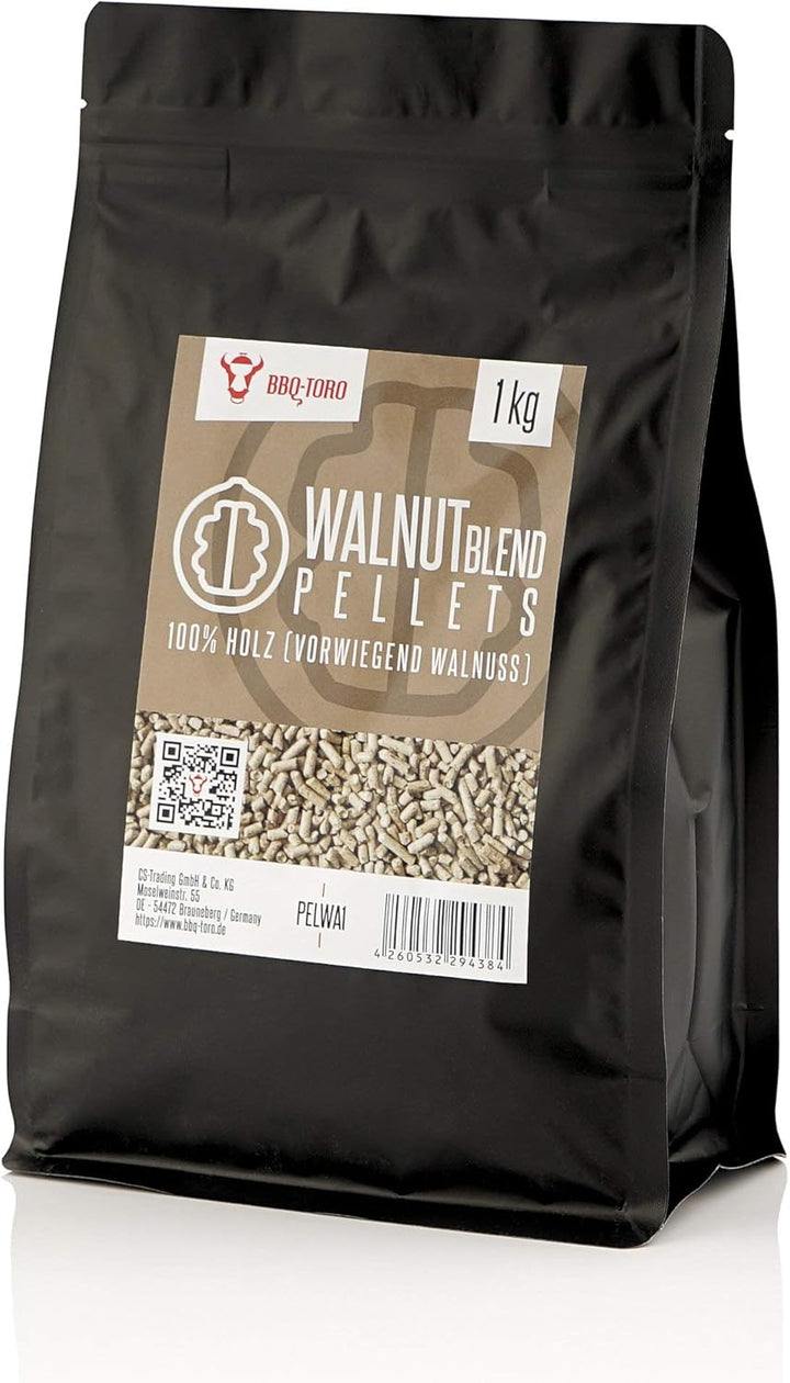 BBQ-Toro Walnuss Grillpellets 1 kg | Premium Qualität, 100% Holz, Niedrige Restfeuchte & Aschegehalt