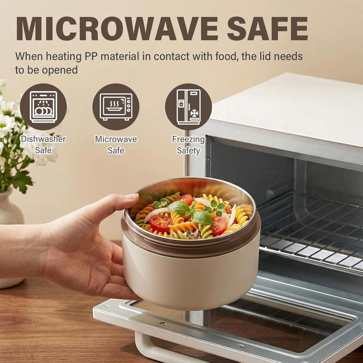 304 Edelstahl Lunchbox, 3-lagiger Food Container mit faltbarem Besteck, Auslaufsicher, Mikrowellen-