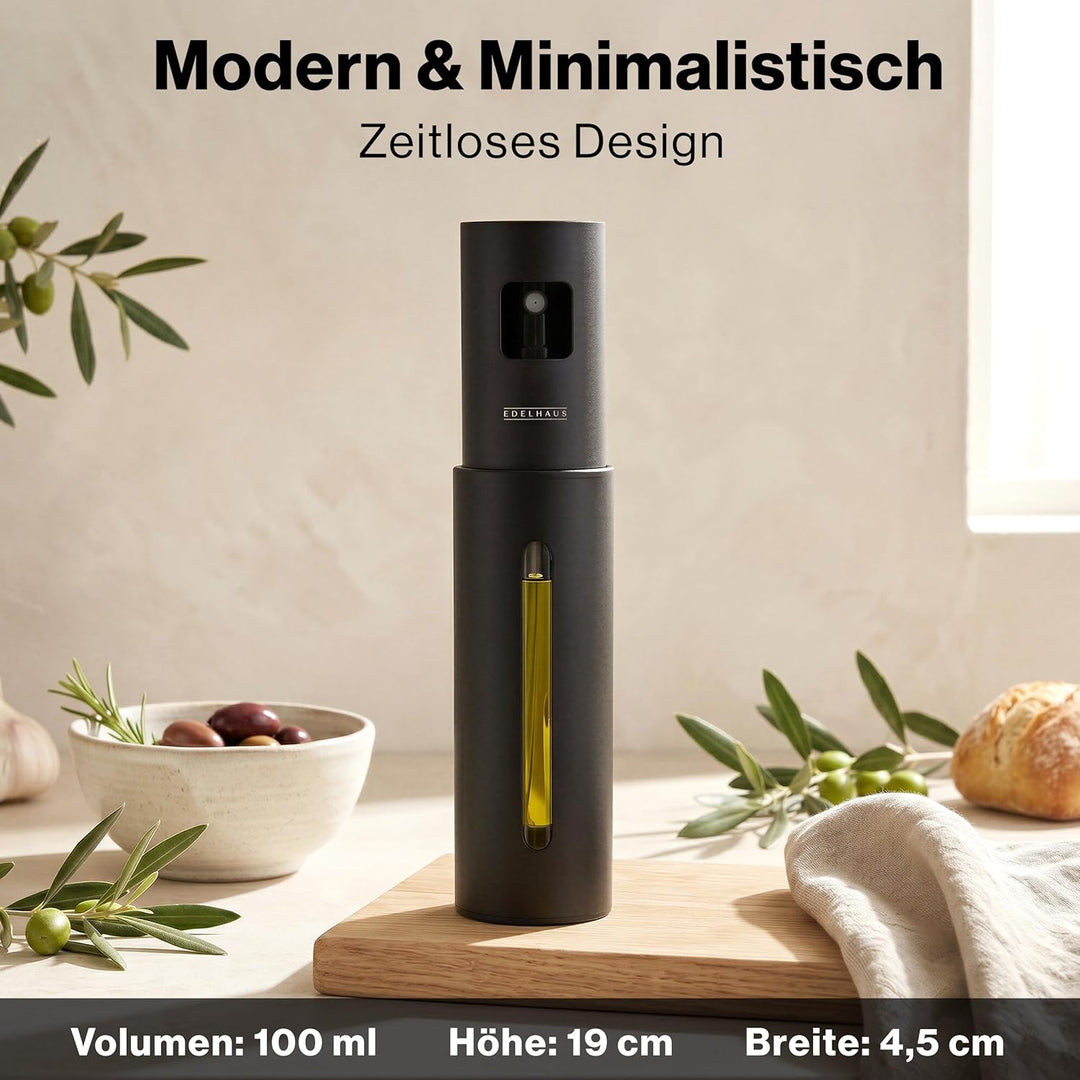 EDELHAUS Edelstahl Ölsprüher - Hochwertige Öl-Sprühflasche aus Edelstahl & Glas, für gesundes Kochen