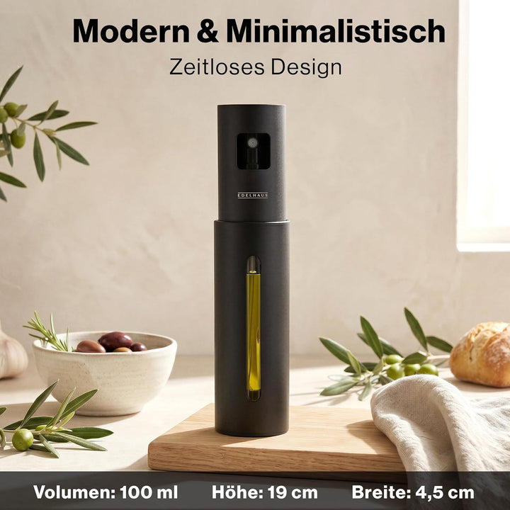 EDELHAUS Edelstahl Ölsprüher - Hochwertige Öl-Sprühflasche aus Edelstahl & Glas, für gesundes Kochen