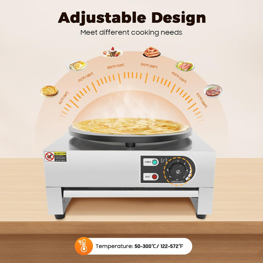 220V Professional Crepesgerät mit Holzverteiler Elektro Crepes Maker 3000W Crepeseisen aus Edelstahl