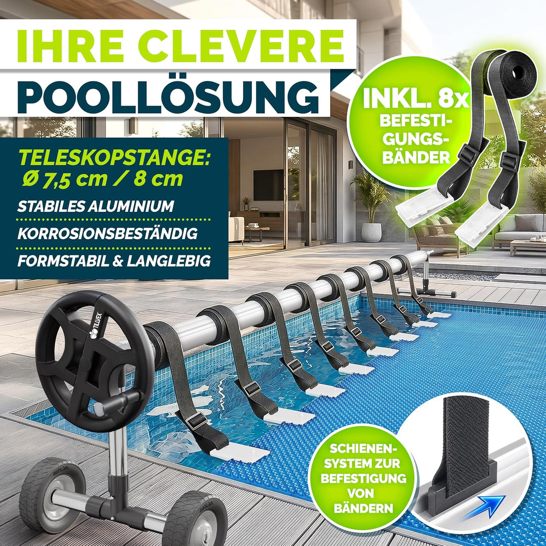 tillvex Pool Aufroller Premium 3-5,70 m mit Vollgummireifen | Aufrollsystem für Solarfolie | Aufroll