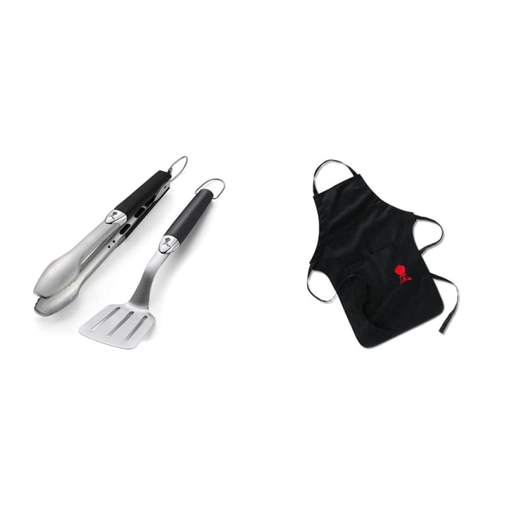 Weber 6645 Original Portable 2-Piece Stainless Steel Tool Set & 6474 Grillschürze, schwarz mit rotem